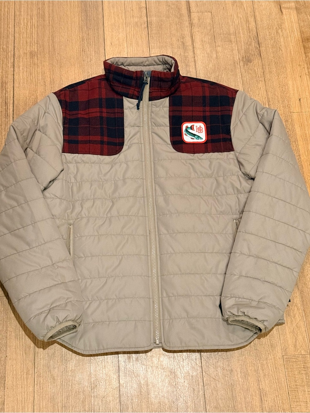 Howler Bros - RARE Men's Merlin Quilted Puffer Jacket, Red Plaid Yoke - MEDIUM